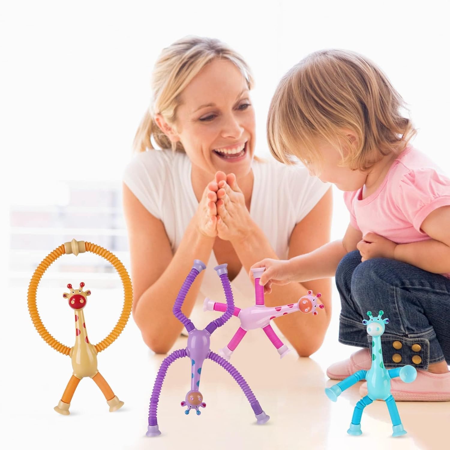Jouet Girafe Élastique pour Enfants – Tube Pop Ludique avec Ventouse Antidérapante
