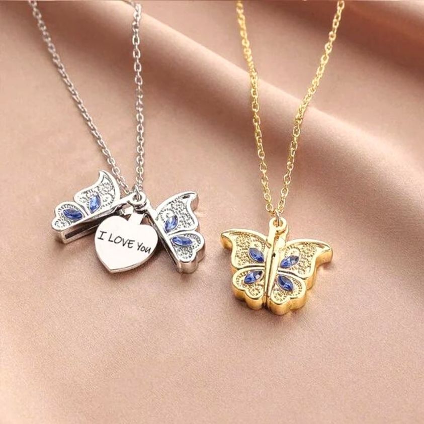 Ouverture papillon je t'aime charme collier enchaîné disponible en argent ou en or cadeau incroyable cadeau contemporain amour minimaliste